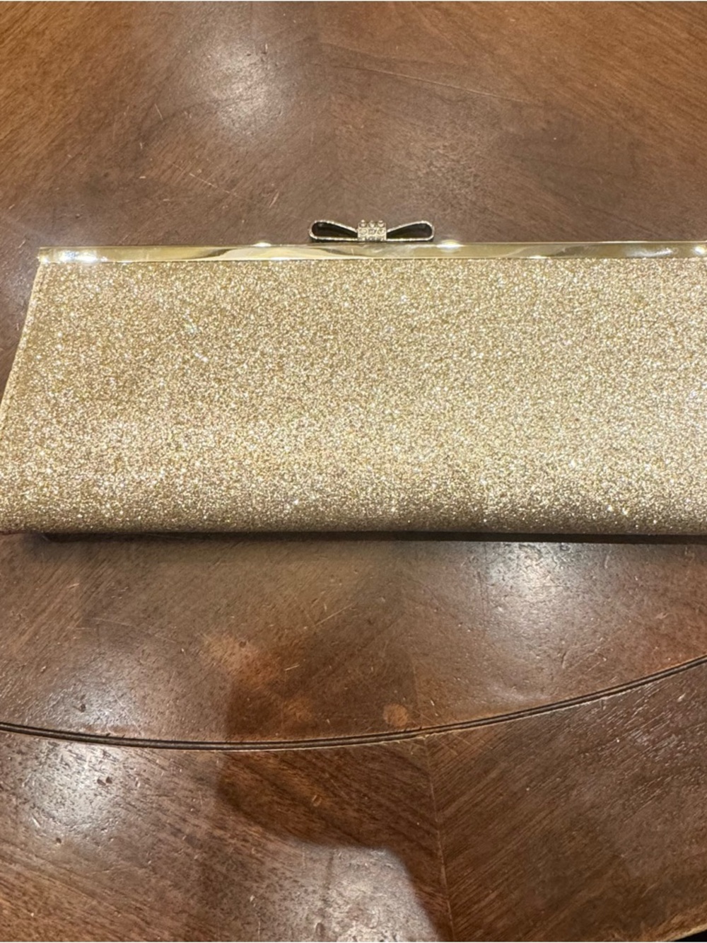 I.N.C International Concepts Gold Glittery Bow Clasp Evening Clutch Formal